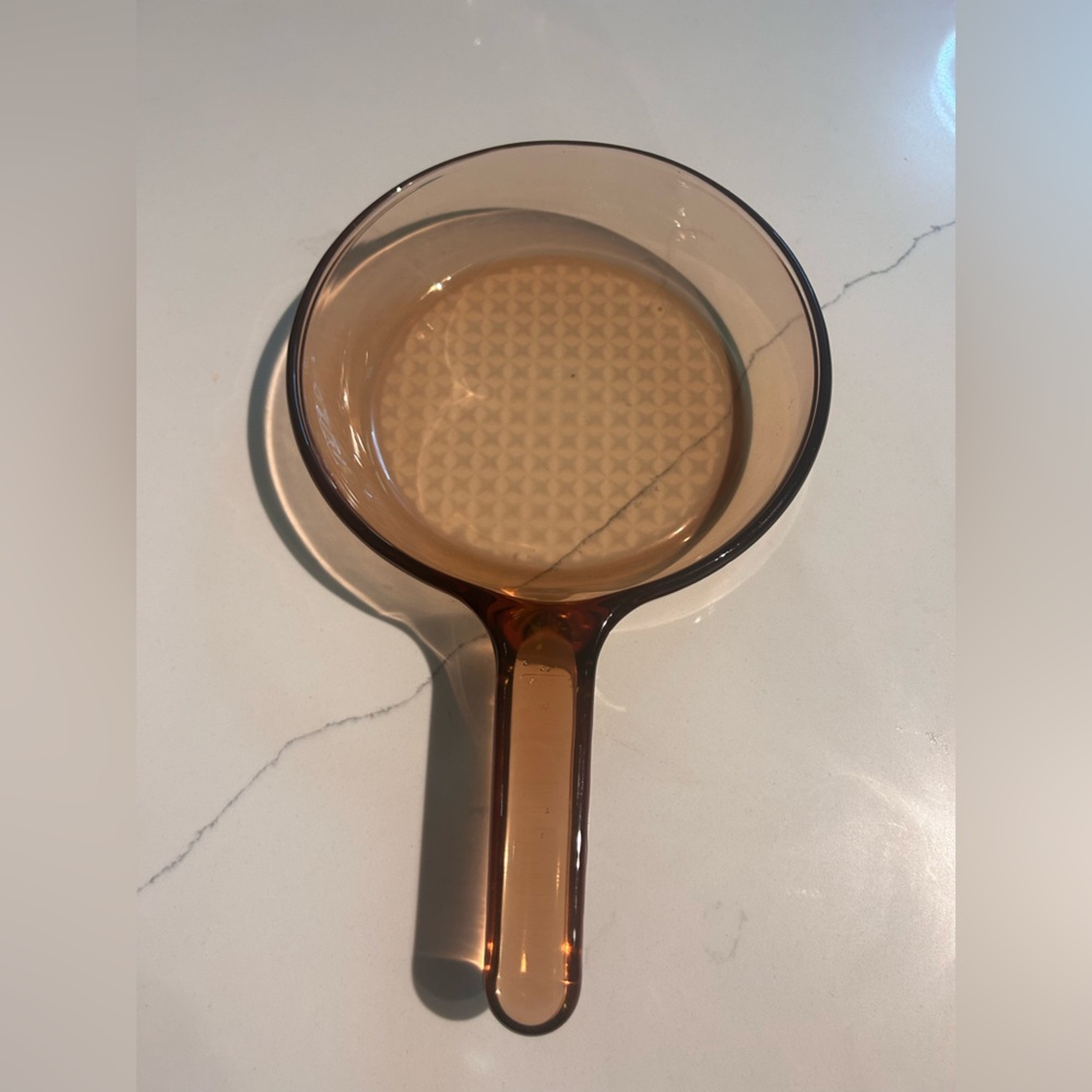 Amber Brown Vintage Vision Corning France 7 Inch Waffle Bottom Glass Frying Pan